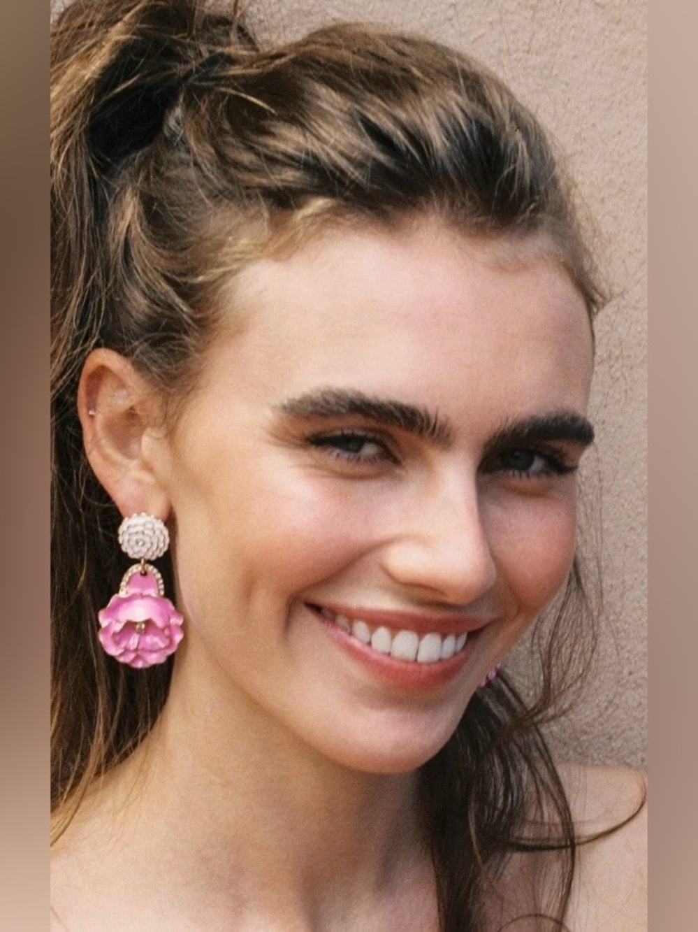 ZARA NWT Pink Floral Statement Drop Earrings White Enamel Gold Tone Y2K Coquette